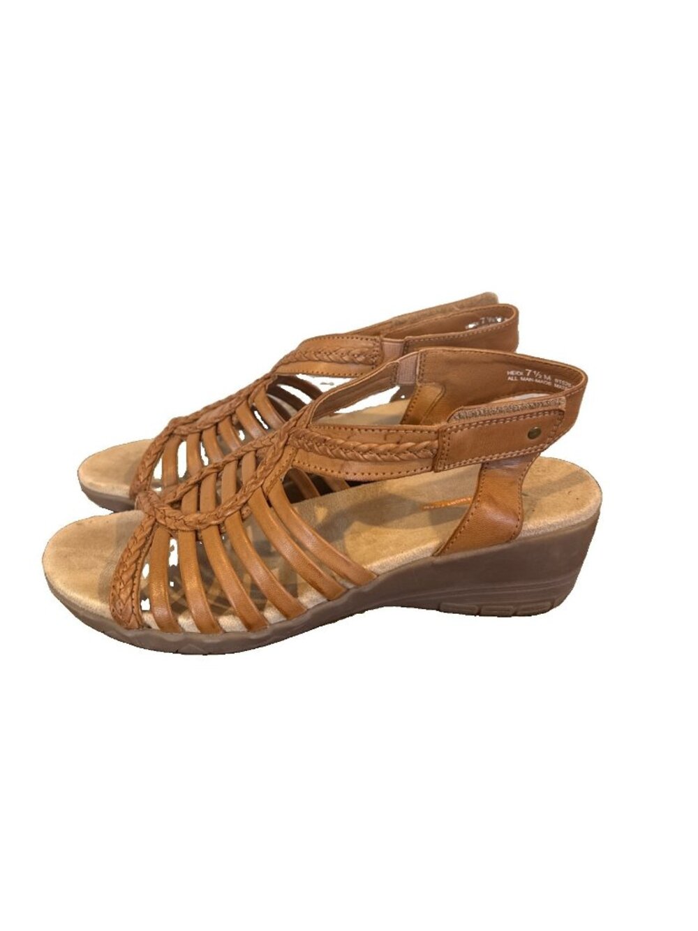 YUU Memory Foam Beige Tan Ankle Strappy Wedge Sandals Women's Size 7.5